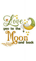 Love You to the Moon and Back text with sleepy owl on crescent moon embroidery design
