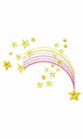 Sleeping crescent moon in nightcap with hanging gold stars embroidery design