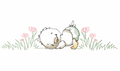 Vintage duckling sleeping among pink flowers embroidery design