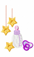 Gold star balloons, baby bottle and dummy embroidery design