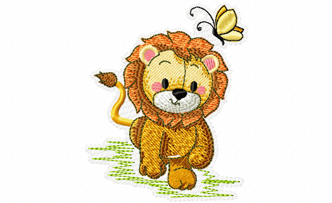 Lilo Lion with Butterfly embroidery design - lion cub chasing a butterfly