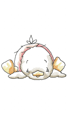 Vintage duckling sleeping flat on its tummy embroidery design