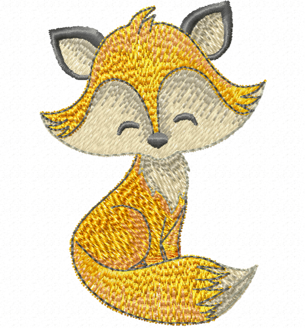 Finley Dreaming embroidery design - peaceful sitting fox with closed eyes and bushy tail