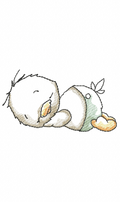Vintage duckling sleeping on its side with a dummy embroidery design