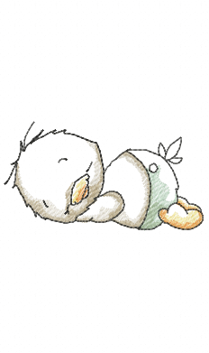 Vintage duckling sleeping on its side with a dummy embroidery design
