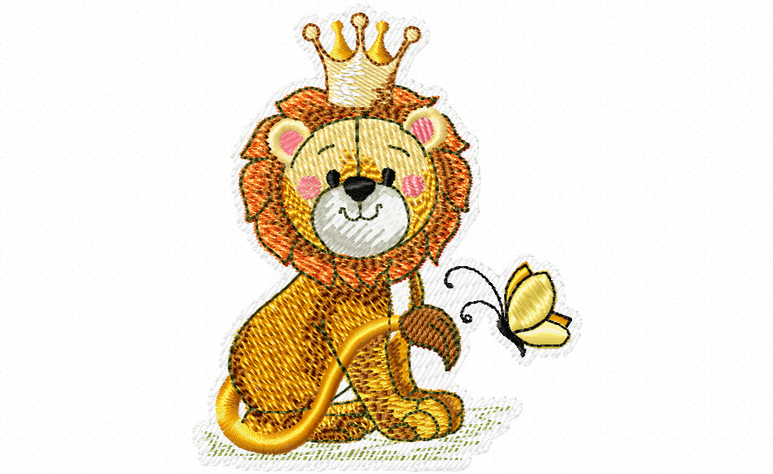 Lilo Lion with Crown embroidery design - lion cub wearing a golden crown