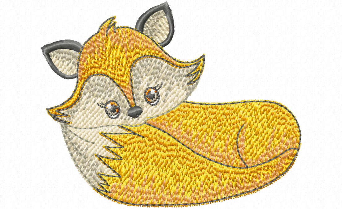 Finley Peeking embroidery design - fox peeking over his bushy tail with sparkling eyes