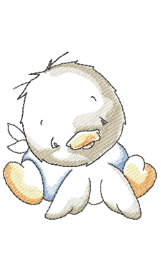 Vintage duckling sitting up with feet out embroidery design