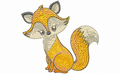 Finley embroidery design - wide-eyed fox sitting upright with fluffy tail