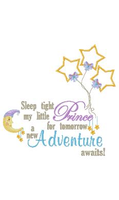 Sleep tight my little Prince with sleeping moon and star balloons embroidery design