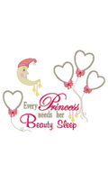 Every Princess needs her Beauty Sleep with sleeping moon and heart balloons embroidery design