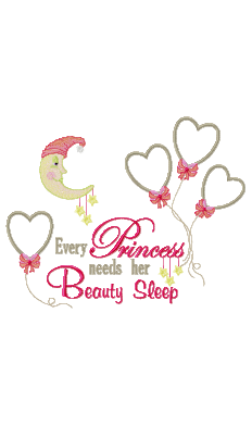 Every Princess needs her Beauty Sleep with sleeping moon and heart balloons embroidery design