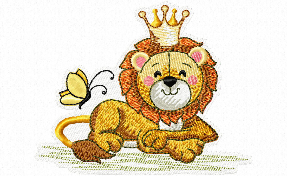 Lilo Lion with Crown Sitting embroidery design - lion cub with crown and butterfly