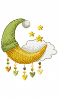 Sleepy owl wearing a big green nightcap embroidery design