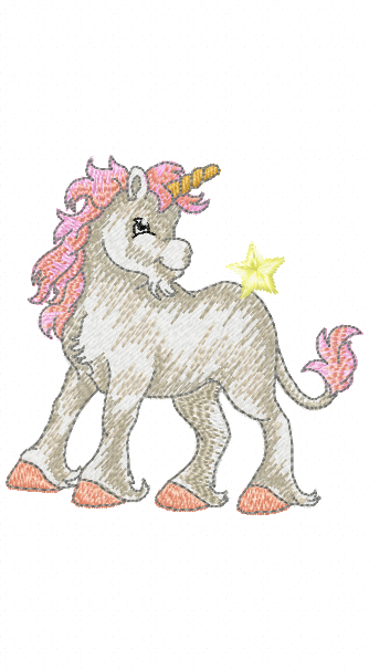 Little Misty Unicorn walking with a star embroidery design