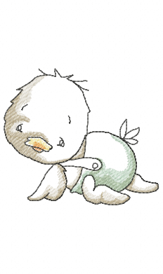 Vintage duckling crawling on all fours embroidery design