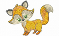 Finley Walking embroidery design - playful fox trotting with green eyes and bushy tail