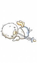 Vintage duckling lying on its back with a dummy on a ribbon embroidery design