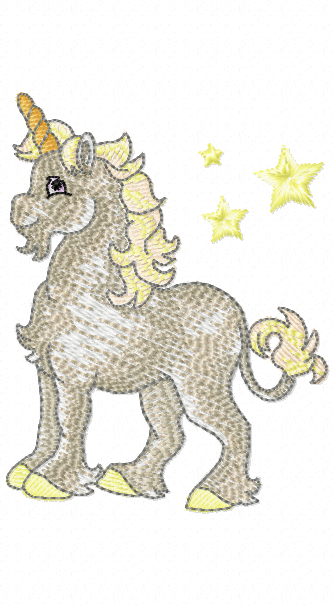 Little Misty Unicorn standing with stars embroidery design