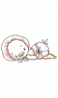 Vintage duckling curled up sleeping in a pink outfit embroidery design
