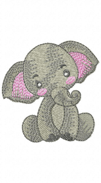 Safari sitting elephant cub embroidery design
