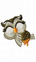 Sleepy owl tilted sideways with droopy eyes embroidery design