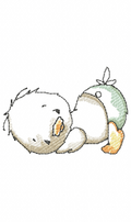 Vintage duckling lying on its tummy with bottom in the air embroidery design