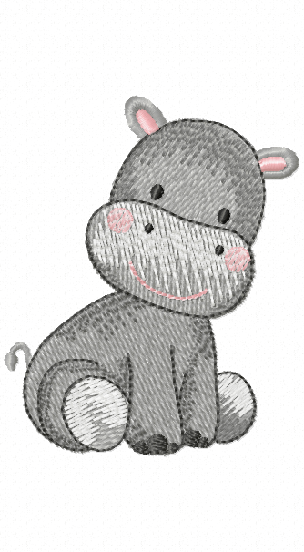 Safari sitting hippo embroidery design