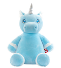 Personalised blue unicorn soft toy baby gift