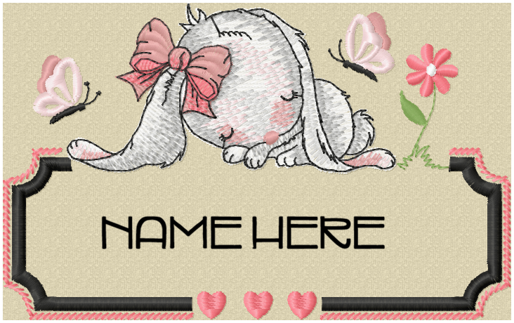 Pink sleeping bunny name plate for personalised baby quilt