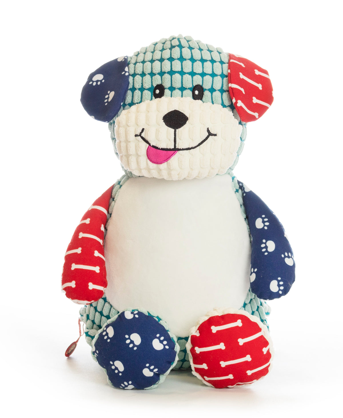 Personalised Harlequin Dog Bear soft toy baby gift