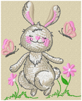 Bunny with butterflies embroidery design for personalised baby quilt