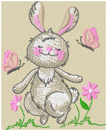 Bunny with butterflies embroidery design for personalised baby quilt