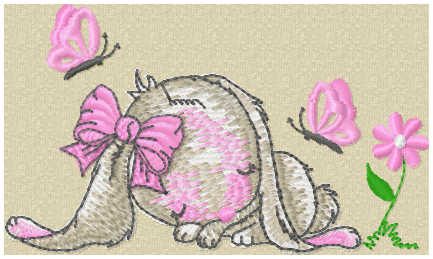 Bunny with bow embroidery design for personalised baby quilt