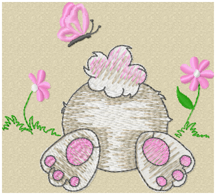 Bunny bottom embroidery design for personalised baby quilt