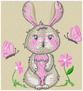 Bunny with flowers embroidery design for personalised baby quilt