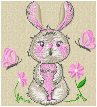 Bunny with flowers embroidery design for personalised baby quilt