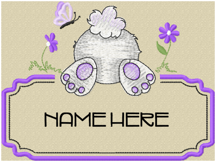 Purple bunny bottom name plate for personalised baby quilt